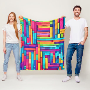 Neon Grid - Abstraktes Mosaik Fleecedecke
