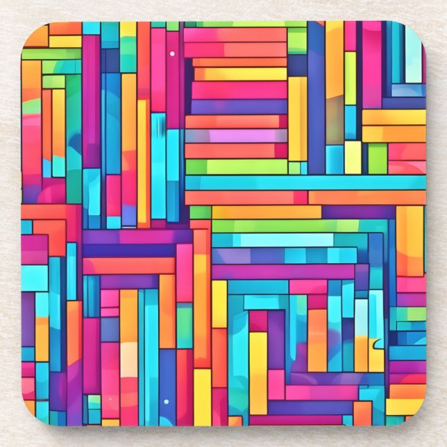 Neon Grid - Abstraktes Mosaik Getränkeuntersetzer (Vorderseite)
