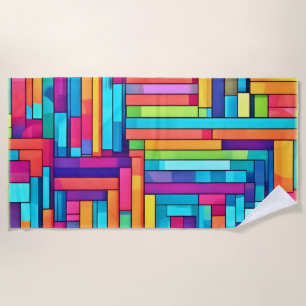 Neon Grid - Abstraktes Mosaik Strandtuch