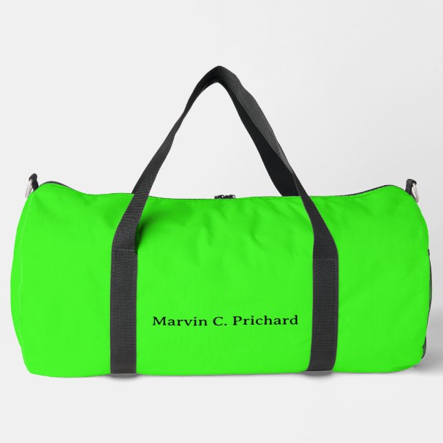 Neon Grün Einfarbig Custom Name Duffle Bag (Vorderseite)