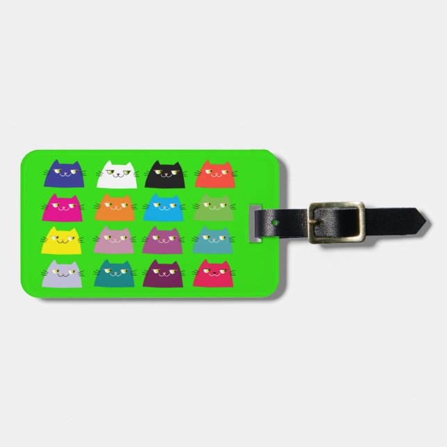 Neon Grün Katzen Gepäckanhänger Fette Reise Süß (Vorderseite horizontal)