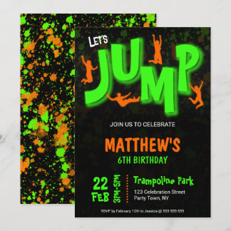 Neon Grün Orange Farbe Trampolin Party Geburtstag Einladung