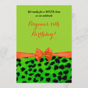 Neon Grün Orange Leopard Cheetah Druck Einladung