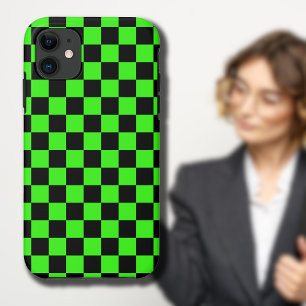 Neon Grün Schwarz Kariert Schachbrett Vintage Case-Mate iPhone Hülle