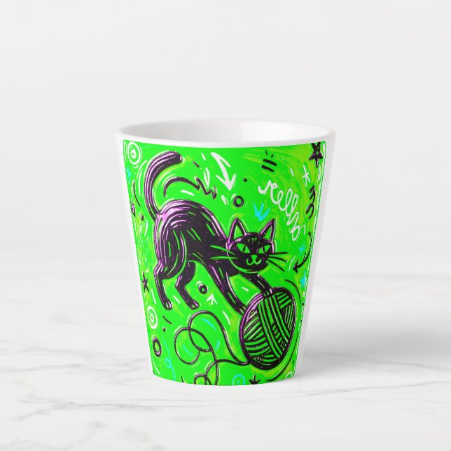 Neon Grün Schwarz Katze Milchtasse (Vorderseite)