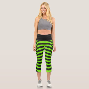 Neon Grün & Schwarze Optische Täuschung Unisex Capri Leggings
