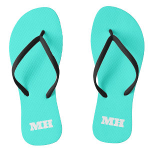 Neon Grün Türkis Monogramm Farbe Hell Flip Flops