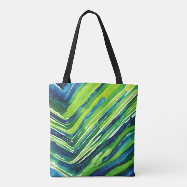 Neon Grün und Dunkelblau gestreifte Kunst (Rückseite)
