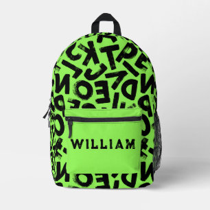 Neon Grün und Schwarze Grunge-Graffiti-Buchstaben Bedruckter Rucksack