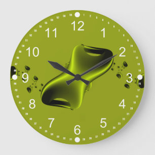 Neon Grün und Schwarzes Fraktal Große Wanduhr