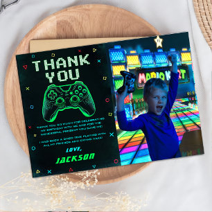 Neon-grüne Arcade-Videospiel-Geburtstagsfoto Dankeskarte