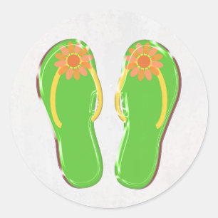 Neon-grüne Flip-Flops mit Blume Runder Aufkleber