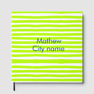 Neon-grüne gelbe Retro-Streifen mit Namen Stadtort Gästebuch