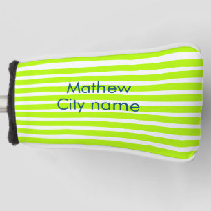 Neon-grüne gelbe Retro-Streifen mit Namen Stadtort Golf Headcover