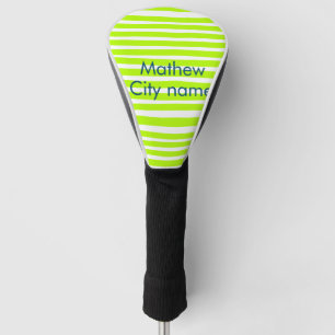 Neon-grüne gelbe Retro-Streifen mit Namen Stadtort Golf Headcover