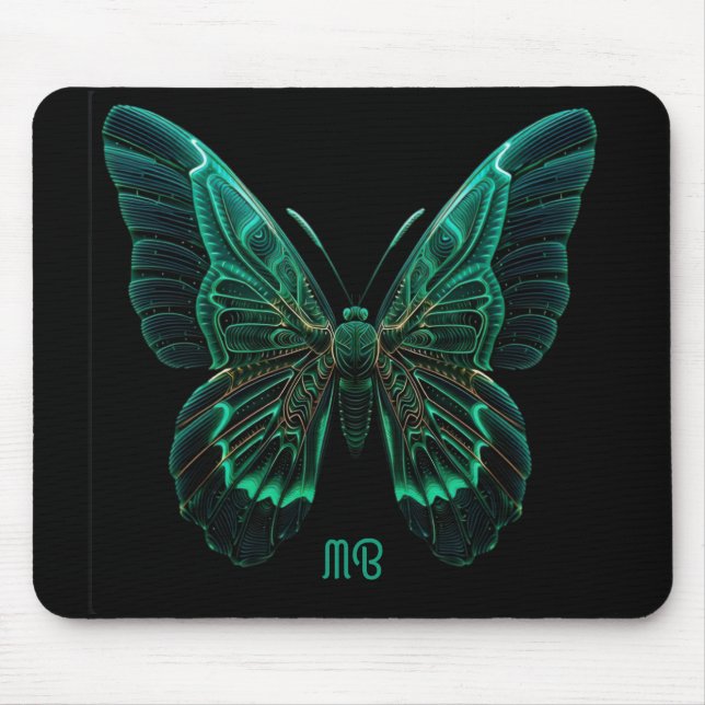 Neon-grüne leuchtende Schmetterlingskunst Mousepad (Vorne)
