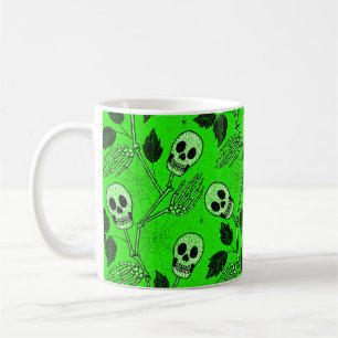 Neon-grüner floraler Gothic-Totenkopf  Kaffeetasse