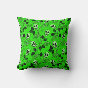 Neon-grüner floraler gotischer Totenkopf Kissen