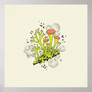 Neon Grünes Korallen-Cup-Lichen-Botanik-Poster Poster