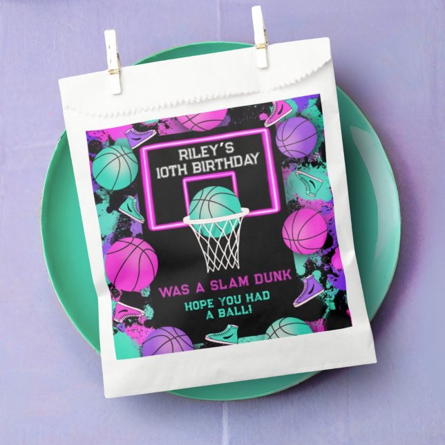 Neon Grunge Paint Spritzer Basketball Geburtstag Geschenktütchen (Von Creator hochgeladen)