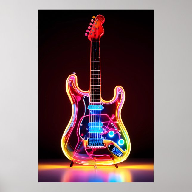 Neon Guitar Art Print Poster (Vorne)