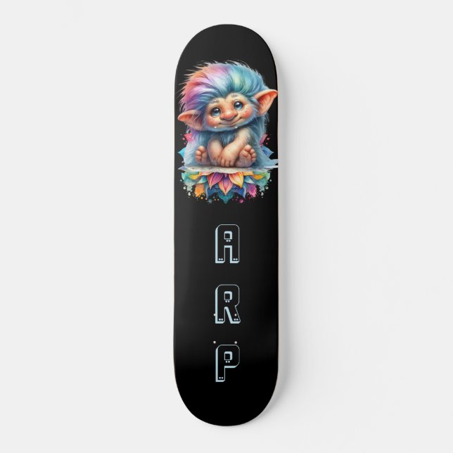 *~* Neon Hair Rainbow Troll AP89 Initial Skateboard (Vorderseite)