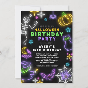 Neon Halloween Boys 10. Geburtstag Kostüm Party Einladung