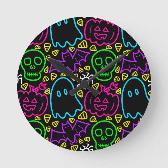 Neon Halloween Clock Runde Wanduhr (Vorderseite)