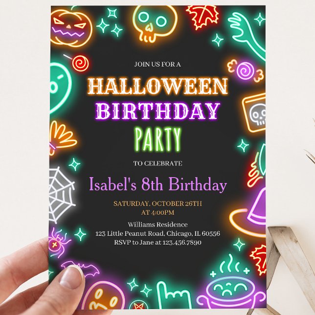 Neon Halloween Geburtstag Einladung (Von Creator hochgeladen)