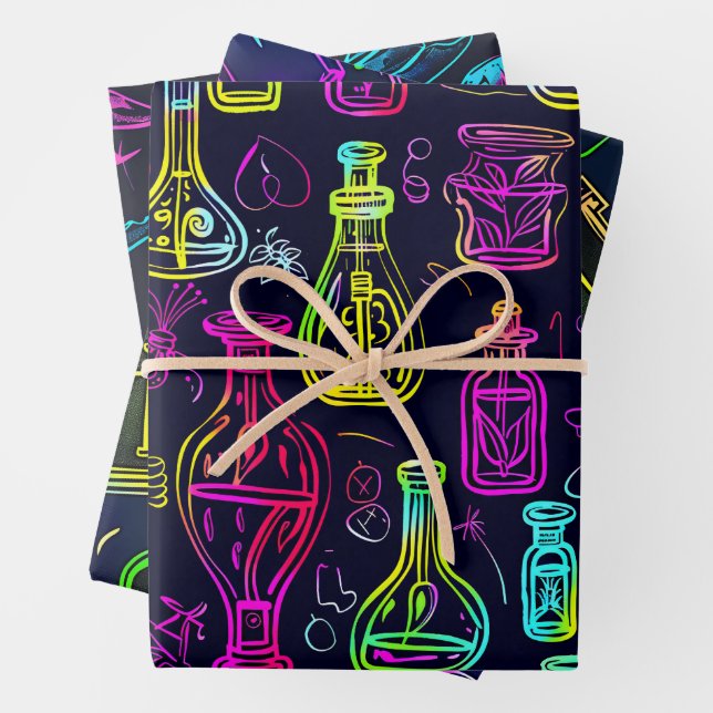 Neon-Halloween-Muster  Geschenkpapier Set (Beispiel)