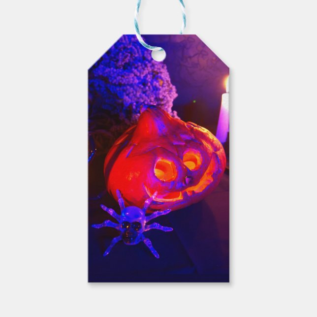 Neon Halloween pumpkins Geschenkanhänger (Vorderseite)