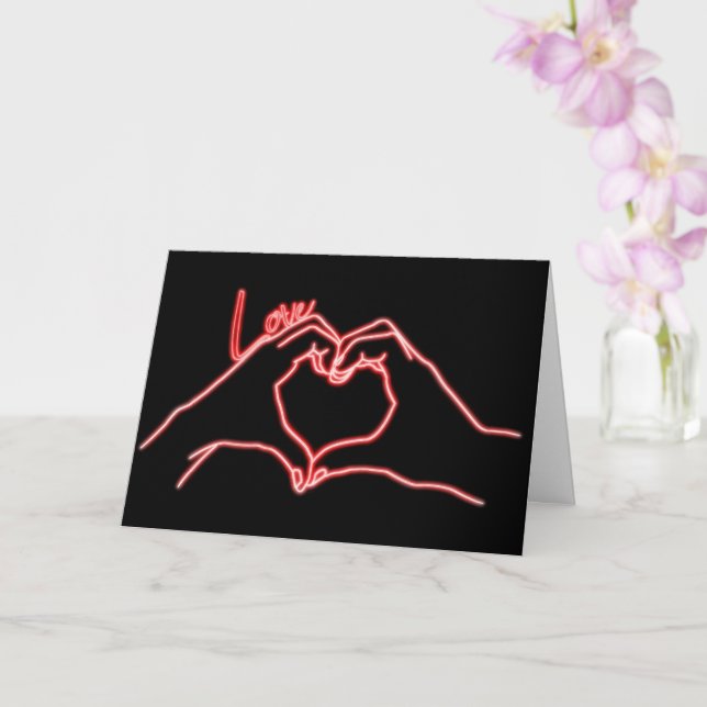 Neon Hand Heart Line Zeichnend Valentinstag Karte (Orchidee)