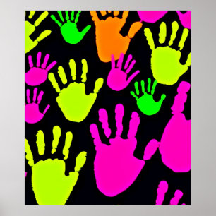 Neon-Handabdruck-Graffiti-Muster Poster