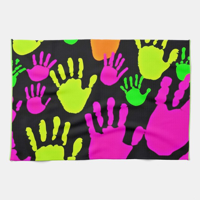 Neon Handprint Graffiti Muster Geschirrtuch (Horizontal)