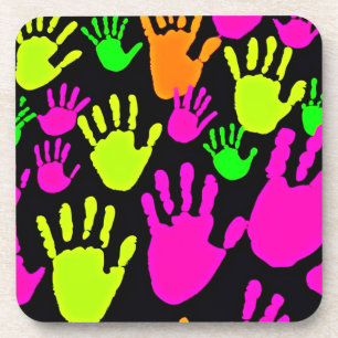 Neon Handprint Graffiti Muster Getränkeuntersetzer
