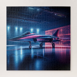 Neon Hangar Jet - Cyberpunk Puzzle