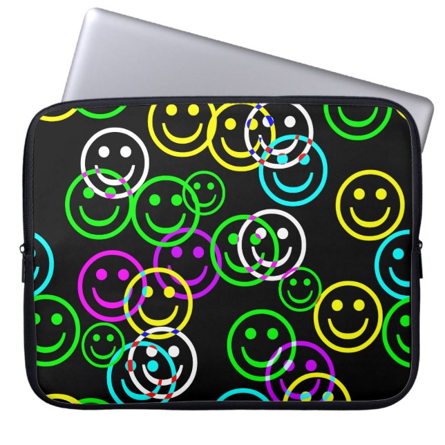Neon Happy Face Laptop Sleeve (Vorderseite)
