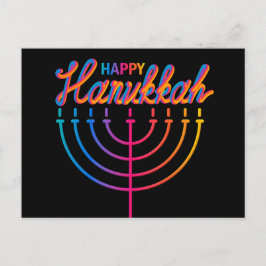 Neon Happy Hanukkah Menorah Postkarte