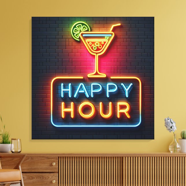 Neon Happy Hour Sign Leinwanddruck (Insitu (Wohnzimmer))