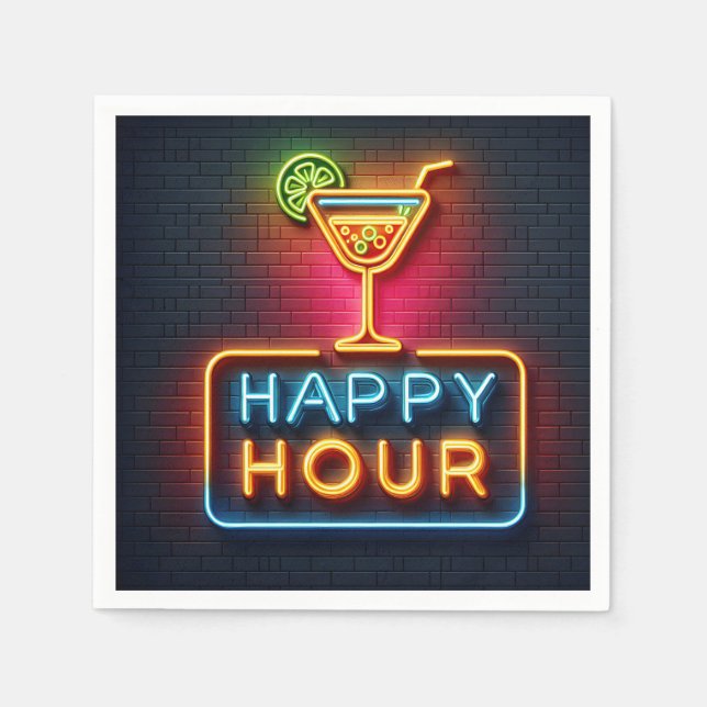 Neon Happy Hour Sign Serviette (Vorderseite)