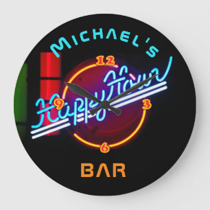 Neon Happyhours Zuhause Bar Decor Personalisiert M Große Wanduhr