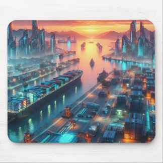 Neon Harbor Sunset Mousepad