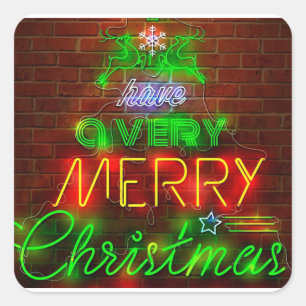 Neon hat ein sehr frohes Weihnachtsfest Quadratischer Aufkleber