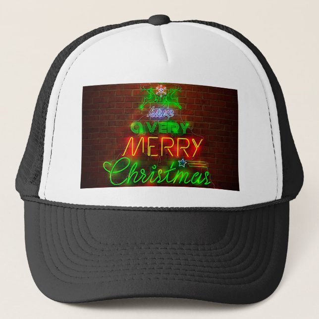 Neon hat ein sehr frohes Weihnachtsfest Truckerkappe (Vorderseite)