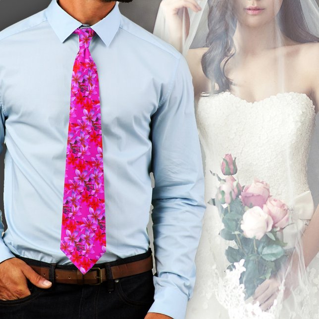 Neon Hawaiian Blume Plumeria Frangipani Bold Krawatte (Von Creator hochgeladen)