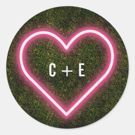 Neon Heart Boxwood Wedding Runder Aufkleber