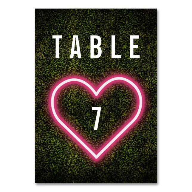 Neon Heart Boxwood Wedding Tischnummer (Vorderseite)