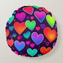 Neon Heart Symphony Rundes Kissen