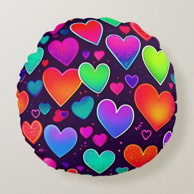 Neon Heart Symphony Rundes Kissen (Vorderseite)