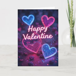 Neon Heart Valentine Modern Happy Valentines Day  Feiertagskarte